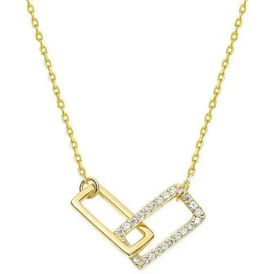 Geometric Double Square Interlock Pendant Necklace Clavicle Chain Jewelry Women Shiny Rectangle Pendant Alloy beige