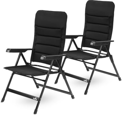 Bardi 2 Stuks Luxe Campingstoelen - 7 standen - Comfortabele Kampeerstoel - 120 kg draagvermogen - Ligstand - Inklapbare stoel - Klapstoel - Lichtgewicht - ZWART