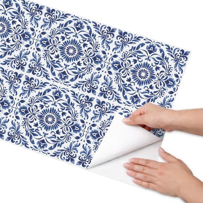 Coloray Meubel Wrap Folie - Blauw Meubelfolie - 50x100 cm - Decoratiefolie Zelfklevend Tegelpatroon - Meubelfolie Zelfklevend - Klassiek Meubelfolie - Wrapfolie Keuken - Wanddecoratie - Achtergronden en patronen