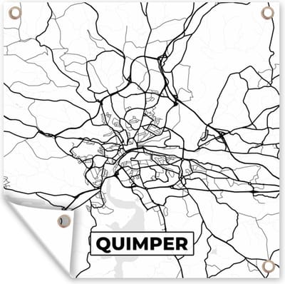 Tuin poster Quimper - Plattegrond - Kaart - Frankrijk - Stadskaart - Zwart wit - 200x200 cm - Tuindoek