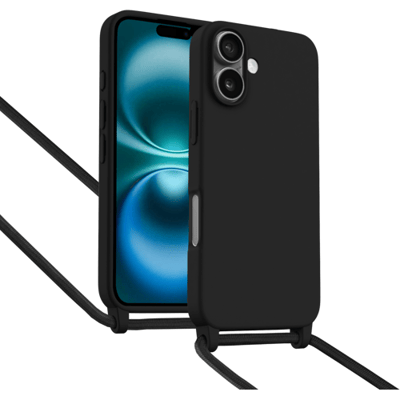 ShieldCase Hoesje met telefoonkoord (zwart) geschikt voor iPhone 16 - Telefoonhoesje met koord - Beschermende case - Slanke cover