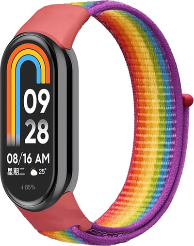 By Qubix - Sport loop nylon bandje - Regenboog - Geschikt voor Xiaomi Smart Band 8 / 9 / 10