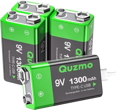 Oplaadbare 9V Batterijen, 1300 mAh – Duurzame Lithium-Ion Accu met USB-C Opladen – Ideaal voor Rookmelders en Elektronische Apparaten (4 Stuks)