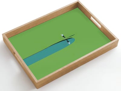 Dienblad hout 50x35 cm - Schootdienblad - Persoon - Golf - Water - Blauw - Borrelplank rechthoek - Plateau dienbladen