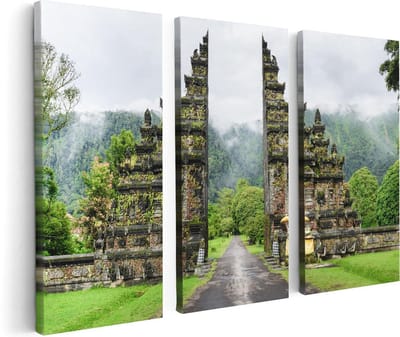 Artaza Canvas Schilderij Drieluik Tempel Poort in Bali - 120x80 - Foto Op Canvas - Canvas Print