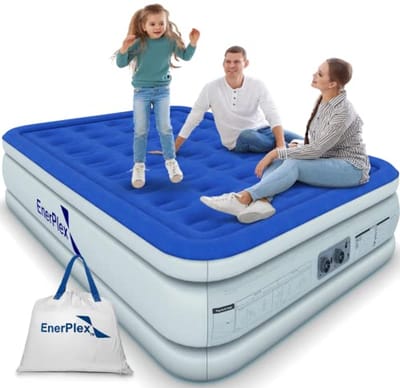 Verhoogd Dubbel Hoog Luchtmatras met Ingebouwde Pomp - 18" King Airbed voor Thuis en Camping