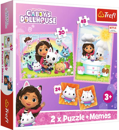 Trefl Gabby's Poppenhuis 3-in-1 Set Puzzels + Memory 2-in-1 Puzzel- en Memoryset - 78 stukjes - Vanaf 3 jaar