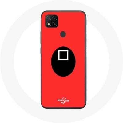 Xiaomi Redmi 9C hoesje Squid Game vierkant masker rode achtergrond rood