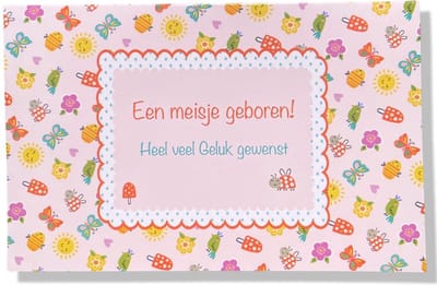 Een Dochter! - Luxe Geboortekaartje Meisje - 12x17cm - Gevouwen wenskaart met envelop