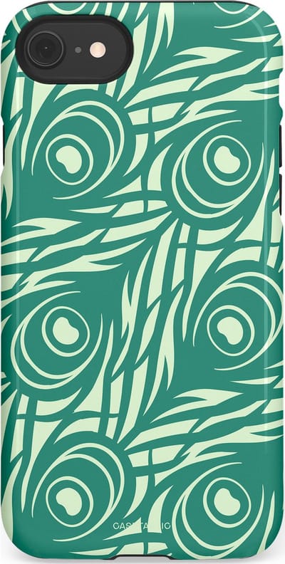 Casetastic hoesje geschikt voor Apple iPhone SE / Apple iPhone 7 / Apple iPhone 8 - Dubbellaagse bescherming - Troste Turquoise Pauw Veren - Fashion Case - Turquoise Mintgroen Crème