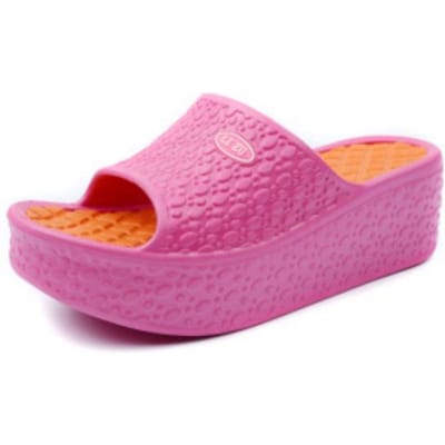 Pantoufles à talons épais pour femmes, Sandales à talons moyens de couleur unie pour dames, Souples et respirantes, Chaussures de plage 40 rouge rose
