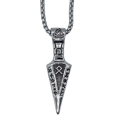Tesoro Mio Michel – Viking Ketting Pijlpunt - Valknut & Runen - Edelstaal L 60 cm, B 3 mm - Hanger 5.4 x 1.6 cm