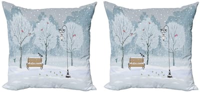 ABAKUHAUS Dekokussens – 2x40 cm – Dubbelzijdig bedrukt – Blauw-Beige