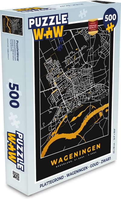 Puzzel Plattegrond - Wageningen - Goud - Zwart - Legpuzzel - Puzzel 500 stukjes - Stadskaart