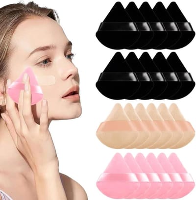 Set van 20 Triangulaire Make-up Sponsjes, Wasbaar en Herbruikbaar voor Poeder, Vloeibare Foundations en Concealer, Inclusief Zwart, Roze en Beige