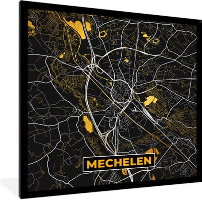 Fotolijst incl. Poster - Stadskaart - Mechelen - Goud - Kaart - Plattegrond - 40x40 cm - Posterlijst