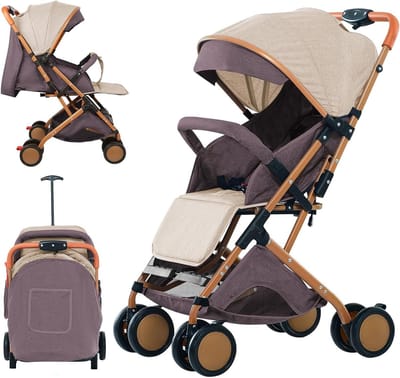 Baby Wandelwagen - Compacte Buggy - Comfortabel Reizen - Inklapbaar Met Eén Hand - Tot 15 kg - Kaki