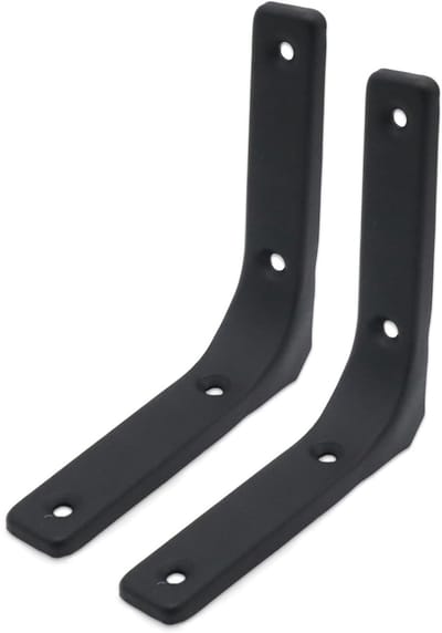 Set van 2 wandplankbeugels, 10 cm (ca. 10 cm) zwarte L-vormige wandbeugels, geschikt voor hout, planken, kasten en decoratieve 90-graden driepootsteunen met schroeven.