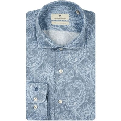 Thomas Maine Overhemd Linnen Fantasy Paisley Roma Modern Kent Jeans Blauw / male