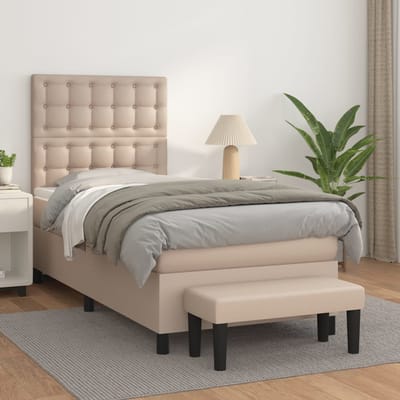 vidaXL - Boxspring - met - matras - kunstleer - cappuccinokleurig - 80x200 - cm