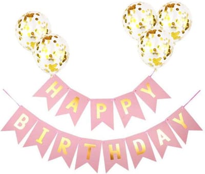 Joya Party® Verjaardag Slinger Roze & Goud met Papieren Confetti Ballonnen | Feest Decoratie | Verjaardag | Happy Birthday | Letterslinger