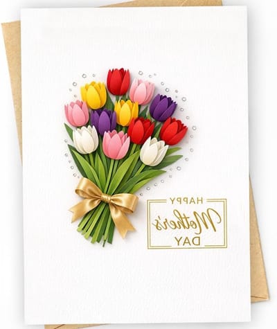 Elegante Moederdagkaart met Bloemenontwerp, Wenskaarten voor Mama met Inclusief Envelop, Persoonlijk Cadeau voor Moeder