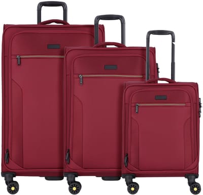 d & n Travel Line 9704 4 wielen Kofferset 3-delig met uitbreidingsplooi - Zachte bagage - TSA slot - dark red