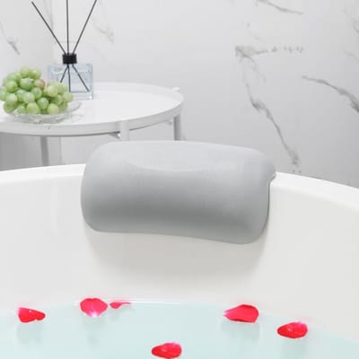 Ergonomisch Badkussen met 2 Sterke Zuignappen voor Hoofd, Nek en Rug - Comfortabele Badaccessoires in Grijs voor Ontspanning en Wellness