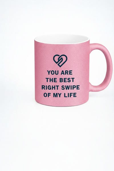 Roze Glitter Mok 'You Are The Best Right Swipe' - Uniek Liefdescadeau voor Partner & Valentijn