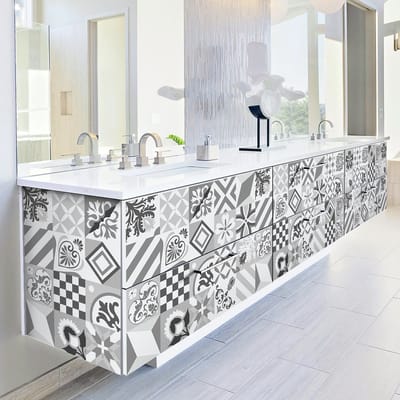 Zelfklevende tegelmuurstickers voor keuken en badkamer - 60 CAMPOS meubel- en cementtegelstickers - 60 stickers 20x20cm