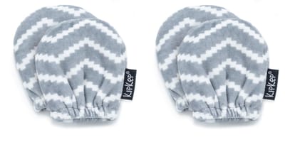 KipKep Baby wantjes (ook Antikrab) - 2 paar - Silver Grey, grijs chevron, nicky katoen velour - Voordeelpak
