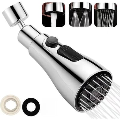 Keukenkraan - Kraanaccessoires - 360° draaibaar - Drie instelbare snelheden - Kraansproeier - Afwas - Waterbesparend - Flexibele kraansproeier - Verlengstuk - Kraanaccessoires - Draaibare kraanslang - Kraanmondstuk - Zilver