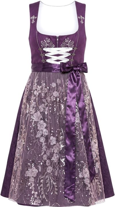 Ulla Popken - Dames - Dirndl borduurwerk vetersluiting carré-halslijn mouwloos - Purper - Maat 42