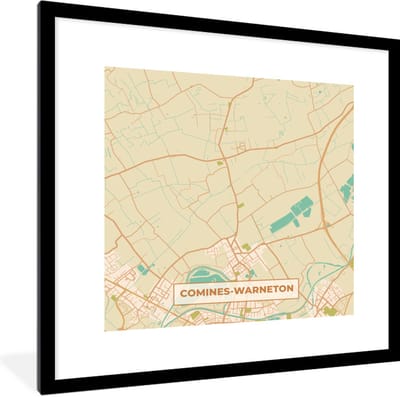 Fotolijst incl. Poster - Kaart - Stadskaart - Plattegrond - Comines-Warneton - Vintage - 40x40 cm - Posterlijst