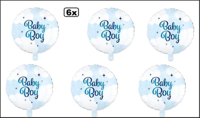 6x Luxe Folieballon Baby Boy blauw (45 cm) - NIET geleverd met helium - Thema feest land festival party fun folie ballon geboorte
