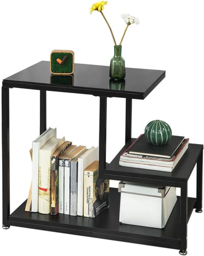 SoBuy FBT65-Sch Bijzettafel Zwart – Glazen Salontafel met 3 Planken – Moderne Design Tafel voor Woonkamer & Lounge – 65×55×35 cm