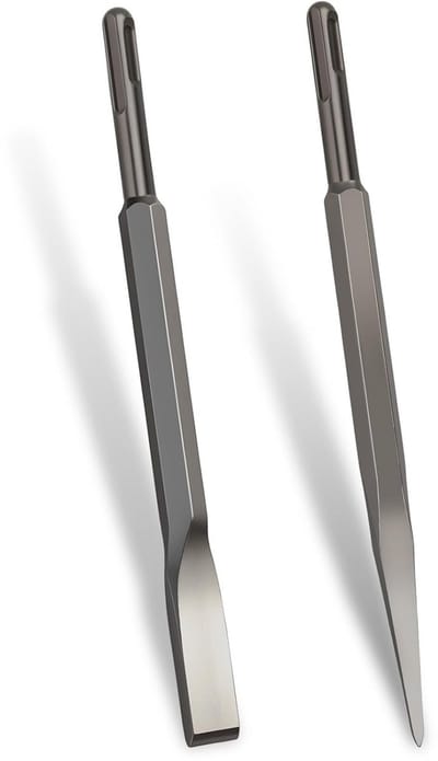 SDS-PLUS Chisels, Pack of 2, Channel Chisel, 14 x 230 mm, Flat Chisel and Pointed Chisel, Super Hard Steel Material - ShopVlot