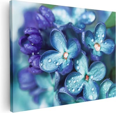 Artaza Canvas Schilderij Lila Bloesem - 40x30 cm - Klein - Muurdecoratie Bloemen - Wanddecoratie Macrofoto - Kamer Accessoires - Blauw