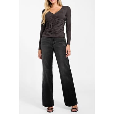 GUESS Ls V-neck Ayleen Top Bark Brown Maat: XS | Longsleeves Outlet | Dames | Bruin