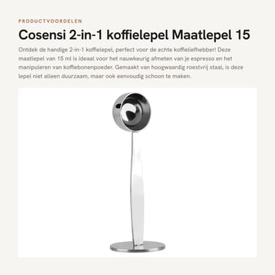 Dailygoods- Koffielepel 2-in-1 - Roestvrij Staal - 15 ml Maatlepel - Handgreep 14 cm - Ronde Bodem - Voedselveilig Materialen