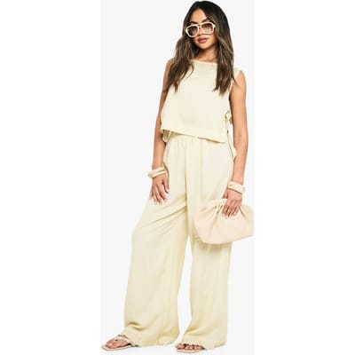 boohoo Dames Tie Side Linnen Top & Wijde Pantalon Co-ord | Steen | Maat: 38