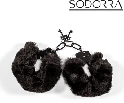 Sodorra - Fluff Cuffs Zwart - Stevige stalen handboeien - Zacht pluche