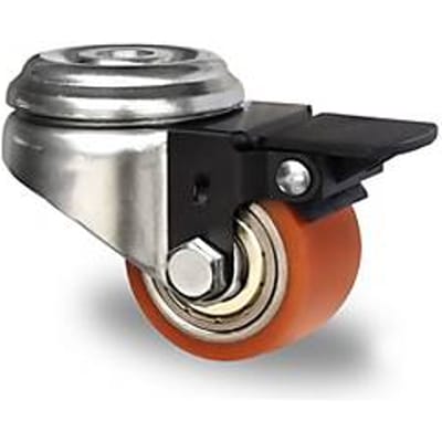 CASCOO zwenkwiel SWU5, met rem, wiel ø 50 mm x B 33 mm, stalen velg, polyurethaan loopvlak, bruin, dubbele kogellager, tot 150 kg