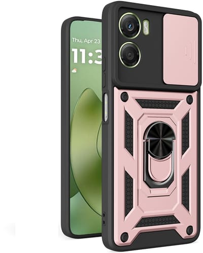 MobyDefend Hoesje - Geschikt voor Motorola Moto G06 / Motorola Moto G06 Power - Pantsercase Met Draaibare Ring - Rosé
