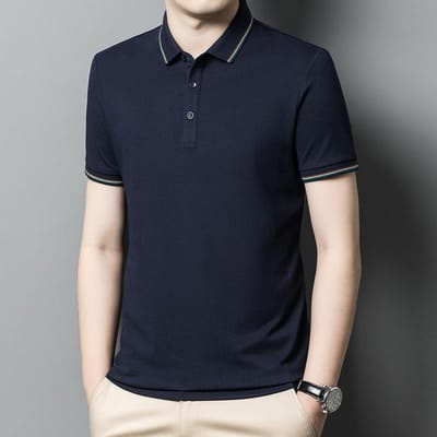 Poloshirt van moerbeizijde voor heren, zomer, revers, korte mouwen, business casual T-shirt, losse korte mouwen voor mannen van middelbare leeftijd, herentops 4XL black
