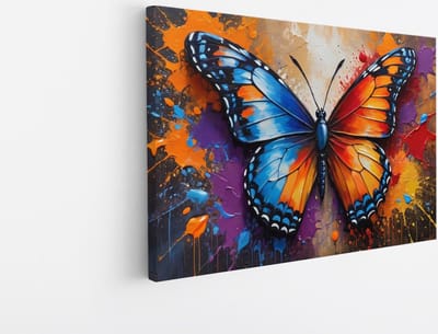 Saammp Canvas Schilderij - Kleurrijke vlinder op muur - Natuur - Dieren - 45x30 - Foto op canvas - Wanddecoratie - Muurdecoratie Woonkamer - Slaapkamer decoratie - Canvas Print