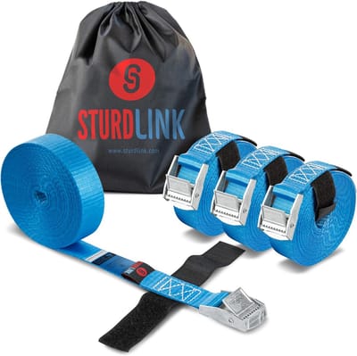 Spanbanden 25 mm 5 m 250 kg Set van 4 met Klemgesp en Klittenband