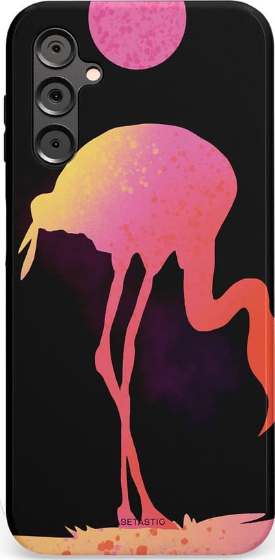 Casetastic Hoesje Geschikt voor Samsung A14 (5G/4G) - Stijlvolle Beschermende Duo-layer Case - Silhouet Flamingo