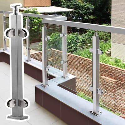 Glazen Schuttingpalen - Leuning Systeem - Balkon Afschermen - Geen Glas Boren - 10-12 mm Glas - Zilver