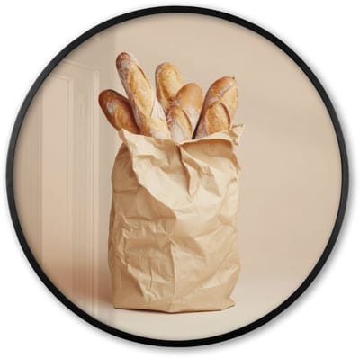 Poster in lijst Rond - Fotolijst 60x60 cm - Posters - Baguette - Brood - Stokbrood - Beige - Ronde posterlijst zwart - Decoratie - Wanddecoratie woonkamer - Muurdecoratie slaapkamer